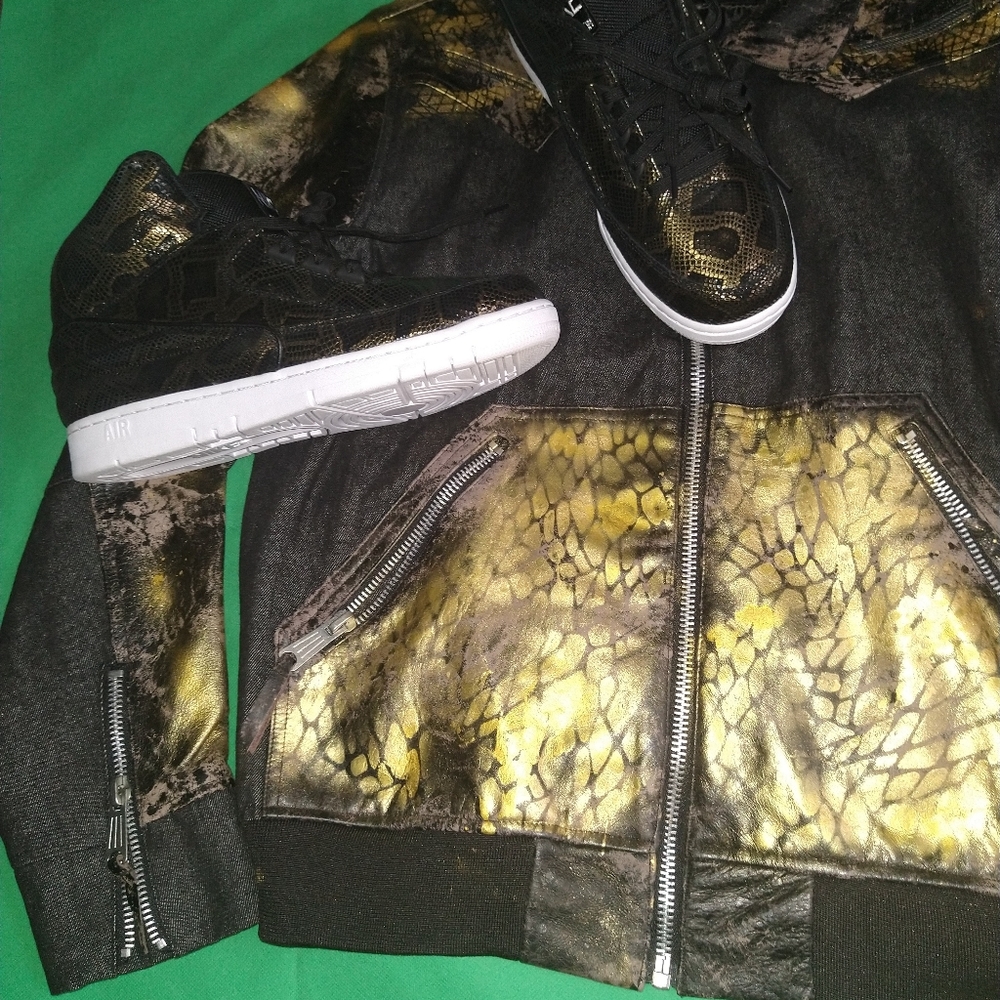 Denim Biker jacket snakeskin print